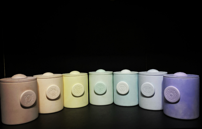 Set lumanari " 7 Chakre "  in recipient de ceramica mare, cu capac. [6]