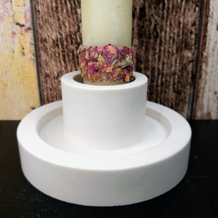 Lumanare decorativa din ceara naturala de albine + suport rotund din ceramica handmade [2]