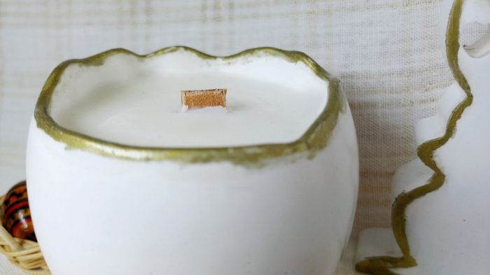 Ou alba cu lumanare alba din ceara de soia + iepuraș din ceramică handmade [6]