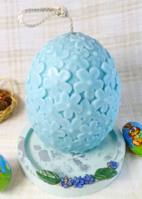 Ou albastre cu flori din ceara de soia + farfurie din ceramica handmade [2]
