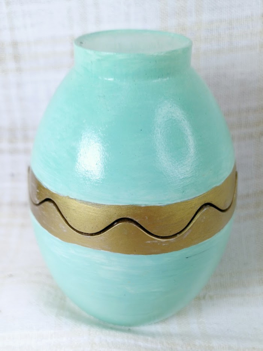 Ou turcoaz/auriu din ceramica handmade + lumanare alba de ceara de soia [11]