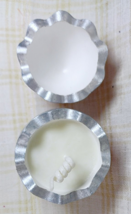 Ou roz/argintiu din ceramica handmade + lumanare alba de ceara de soia [5]