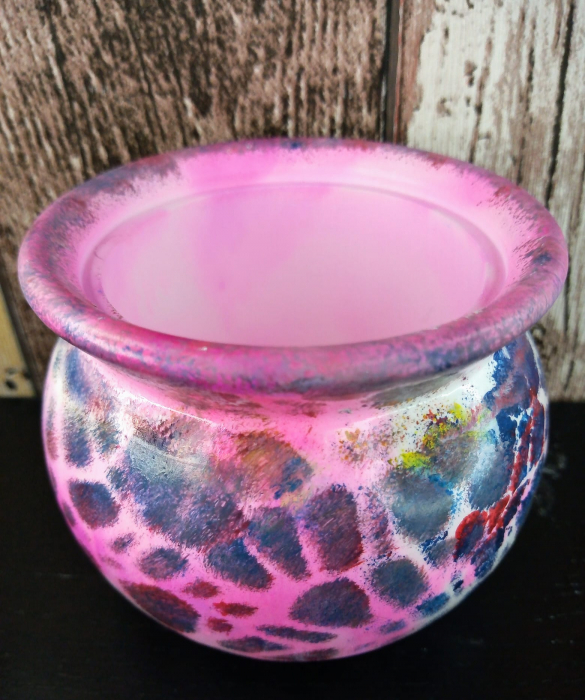 Recipient rotund  - "marbled pot",  pictat manual, din ceramica, cu capac. [4]