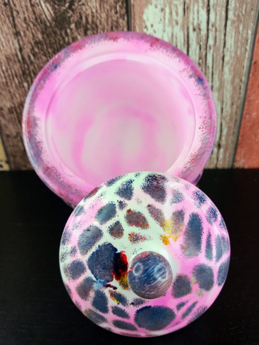 Recipient rotund  - "marbled pot",  pictat manual, din ceramica, cu capac. [3]