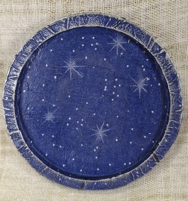 Set decorativ de Craciun - 'Blue Stars' - lumanare plus suport din ceramica pictat manual [4]
