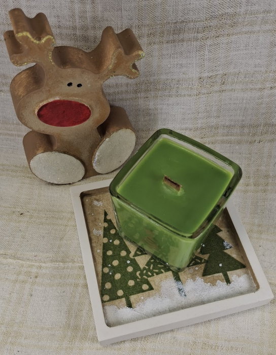 Set decorativ de Craciun - 'Brad & Rudolph' - lumanare plus suport din ceramica pictat manual [8]