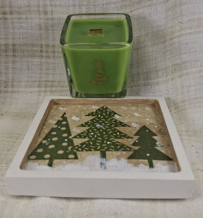 Set decorativ de Craciun - 'Brad & Rudolph' - lumanare plus suport din ceramica pictat manual [6]