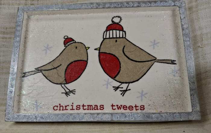 Set decorativ de Craciun - 'Christmas Tweets' - lumanare plus suport din ceramica pictat manual [9]