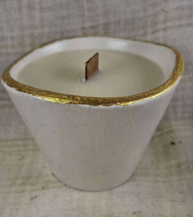Set decorativ de Craciun - lumanare alba din ceara de soia in suport din ceramica handmade [6]