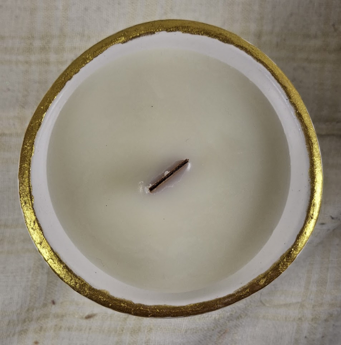 Set decorativ de Craciun - lumanare alba din ceara de soia plus suport din ceramica handmade [5]
