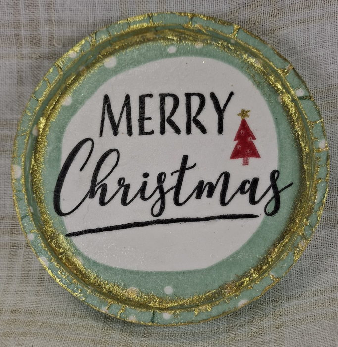 Set decorativ de Craciun - 'Merry Christmas' - lumanare plus suport din ceramica pictat manual [4]