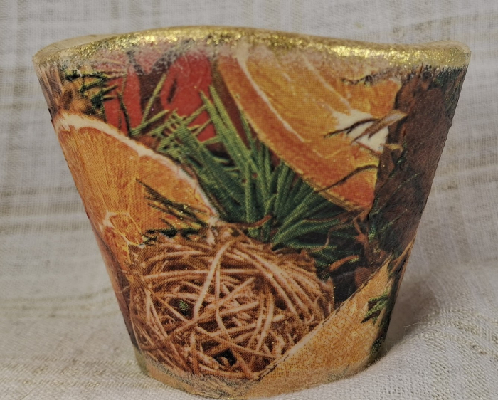 Set decorativ de Craciun - 'Orange Stars' - lumanare plus suport din ceramica pictat manual [5]