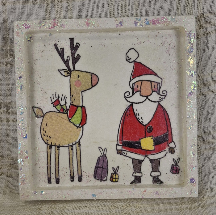 Set decorativ de Craciun - 'Rudolph & Santa' - lumanare plus suport din ceramica pictat manual [8]