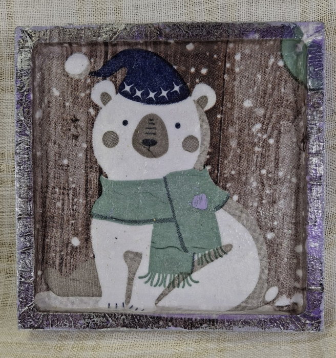 Set decorativ de Craciun - 'Urs Polar' - lumanare plus suport din ceramica pictat manual [6]