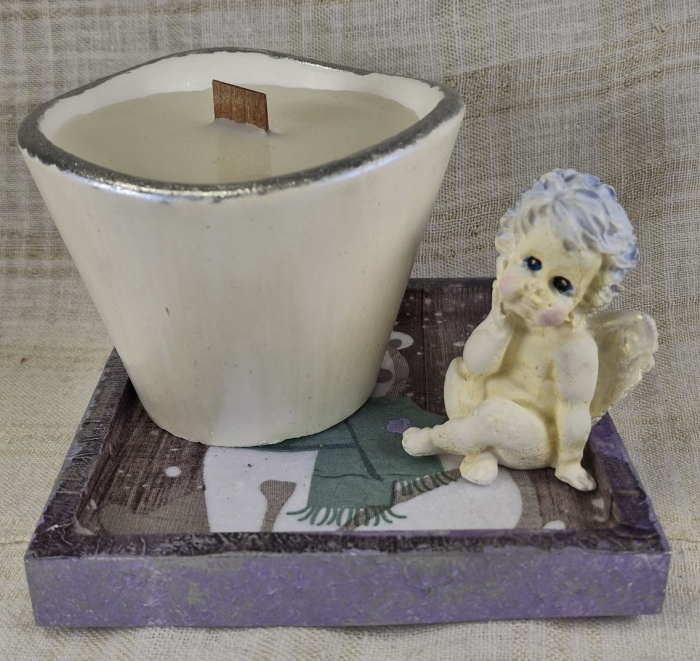Set decorativ de Craciun - 'Urs Polar' - lumanare plus suport din ceramica pictat manual [8]