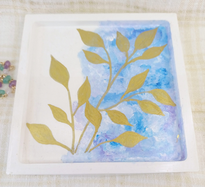 Set decorativ - lumanare si suport-farfurie patrat, albastru/auriu [7]