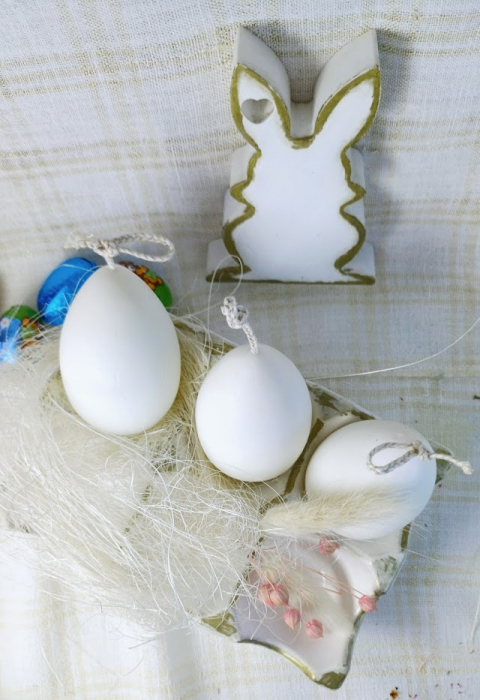 Suport de oua din ceramica handmade + 3 lumanari albe " ousoare parfumate " [7]