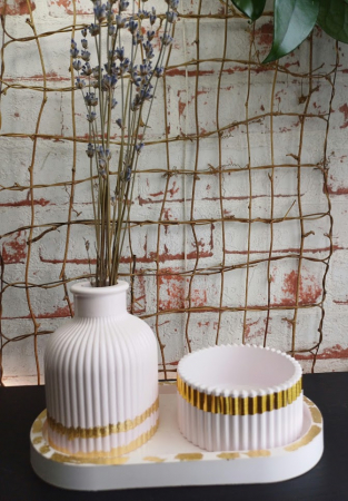Ceramica handmade - Set decorativ roz auriu