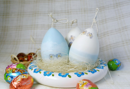 3 lumanari  " ousoare parfumate " + farfurie cu florile albastre din ceramica handmade [1]