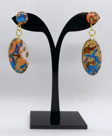 Bijuterii handmade - Cercei ovali "marbled blue"