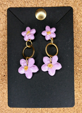 Bijuterii handmade - Cercei floricele mov, accesorii din otel inoxidabil.