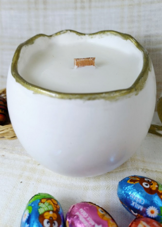 Ou alba cu lumanare alba din ceara de soia + iepuraș din ceramică handmade [6]