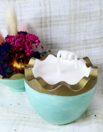 Ou turcoaz/auriu din ceramica handmade + lumanare alba de ceara de soia [1]