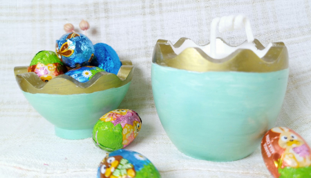 Ou turcoaz/auriu din ceramica handmade + lumanare alba de ceara de soia [9]