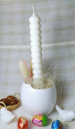 Lumanari decorative / 'turnate' - Ou din ceramica handmade + lumanare alba din ceara de soia