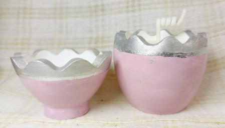 Ou roz/argintiu din ceramica handmade + lumanare alba de ceara de soia [10]