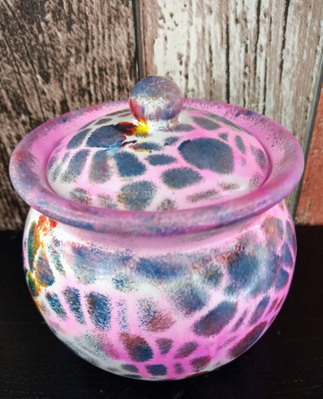 Recipient rotund  - "marbled pot",  pictat manual, din ceramica, cu capac. [1]