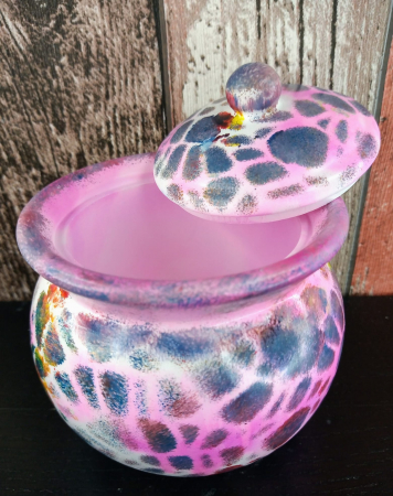 Ceramica handmade - Recipient rotund  - "marbled pot",  pictat manual, din ceramica, cu capac.