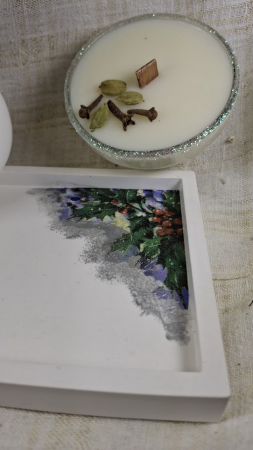 Set decorativ Craciun - lumanare plus suport din ceramica si vas [12]