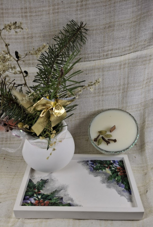 Seturi decorative - Set decorativ Craciun - lumanare plus suport din ceramica si vas