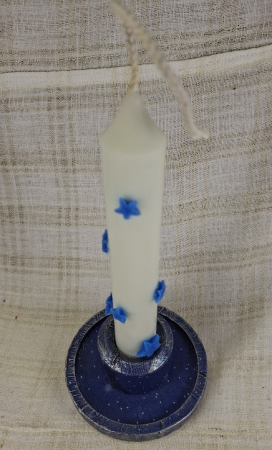 Set decorativ de Craciun - 'Blue Stars' - lumanare plus suport din ceramica pictat manual [4]