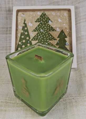Set decorativ de Craciun - 'Brad & Rudolph' - lumanare plus suport din ceramica pictat manual [6]