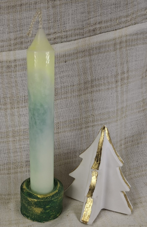 Lumanari decorative / 'turnate' - Set decorativ de Craciun - 'Long Candle 1' - lumanare plus suport din ceramica pictat manual