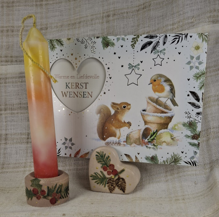 Lumanari decorative / 'turnate' - Set decorativ de Craciun - 'Long Candle 2' - lumanare plus suport din ceramica pictat manual