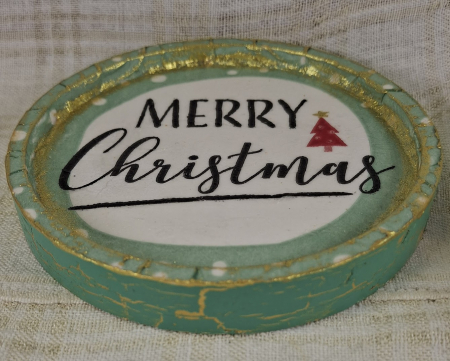 Set decorativ de Craciun - 'Merry Christmas' - lumanare plus suport din ceramica pictat manual [7]