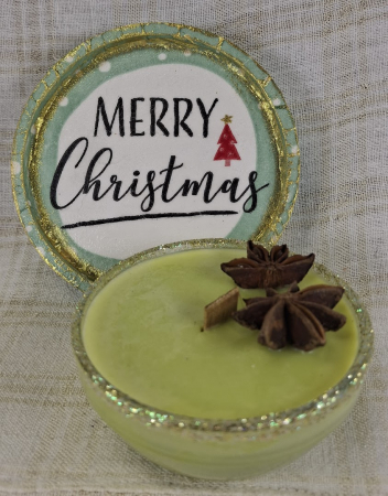 Seturi decorative - Set decorativ de Craciun - 'Merry Christmas' - lumanare plus suport din ceramica pictat manual