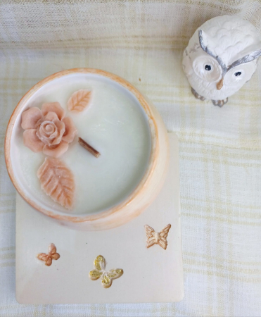 Seturi decorative - Set decorativ -  lumanare in recipient  rotund plus coaster din ceramica.