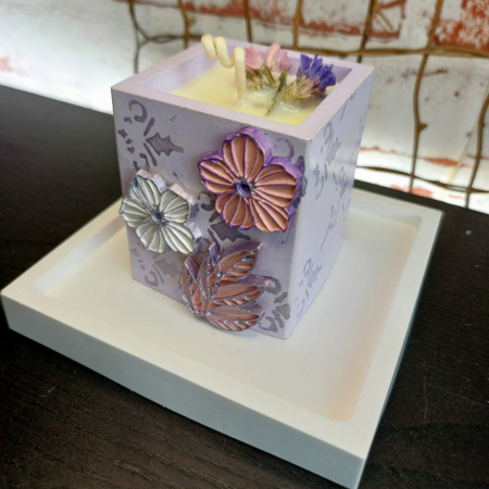 Ceramica handmade - Set decorativ pahar mov cu floricele