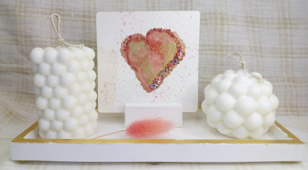 Lumanari decorative / 'turnate' - Set decorativ format din doua lumanari " bubble"din ceara de soia, un suport dreptunghiular si un suport pentru fotografii.