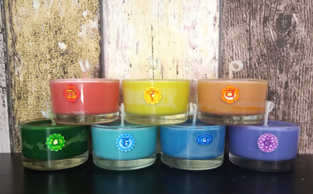Chakra Series - Set lumanari " 7 Chakre " in pahar de sticla mica