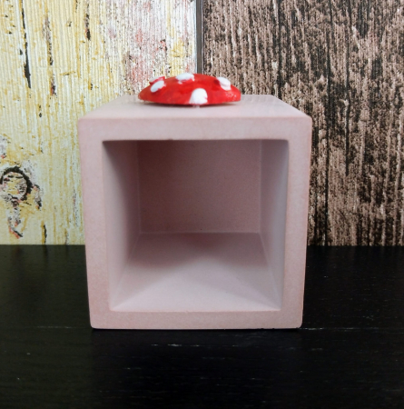 Recipient pahar decorat cu ciupercuta, din ceramica, roz [3]