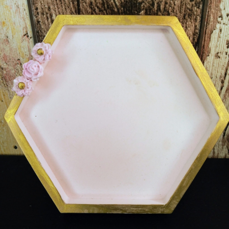 Ceramica handmade waterproof - Suport hexagonal din ceramica, roz/auriu