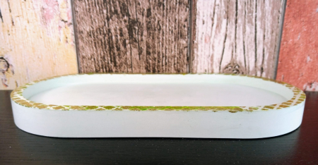 Suport oval verde/auriu din ceramica [2]