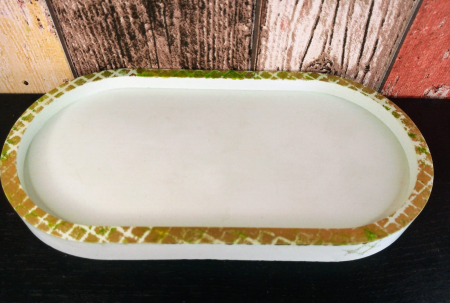 Suport oval verde/auriu din ceramica [1]
