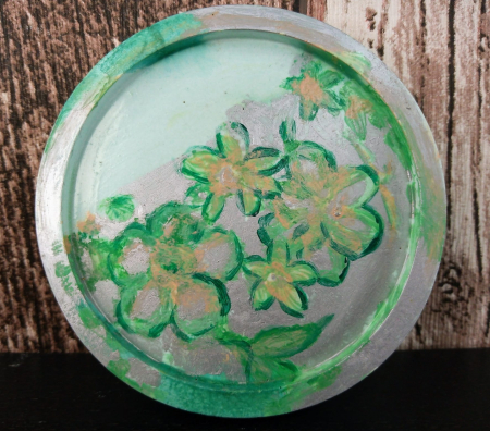 Ceramica handmade - Suport rotund (farfuriuta), verde/argintiu, pictat manual, din ceramica.