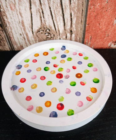 Suport rotund (farfuriuta) -  "colored dots", din ceramica. [3]